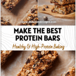 Homemade vegan chocolate oat protein granola bars arranged on parchment paper.